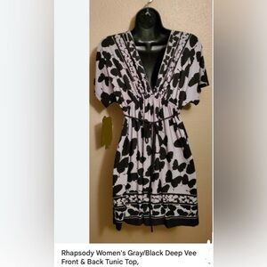 NWOT Rhapsody Gray and Black V-Neck Tunic Dress M